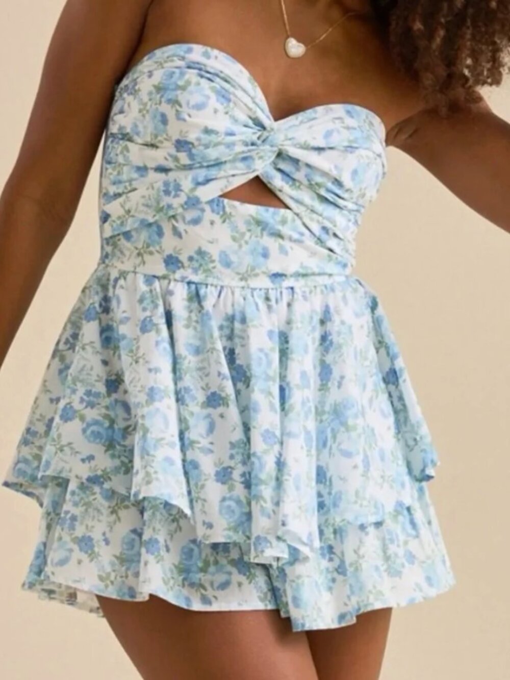 Altar'd State Blue/White Floral Romper Dress, XXS